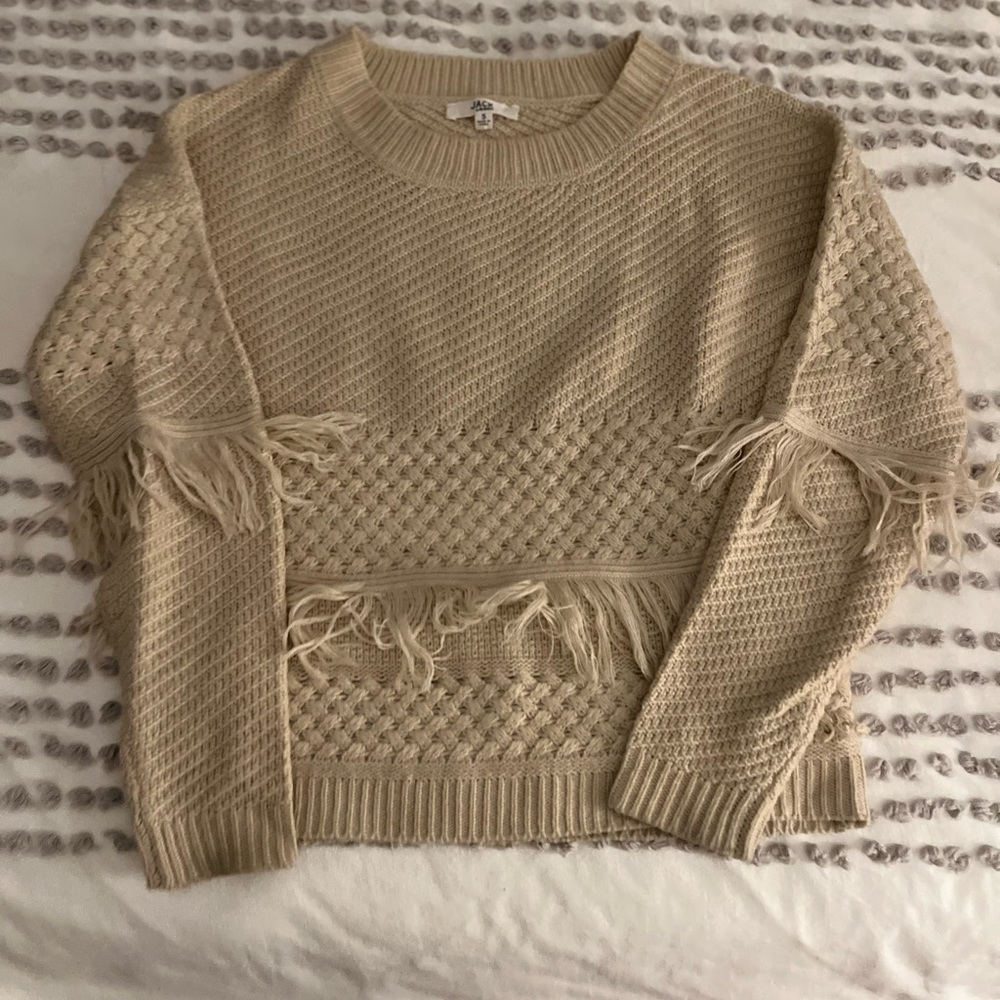 Jack by BB Dakota beige fringed sweater sz S